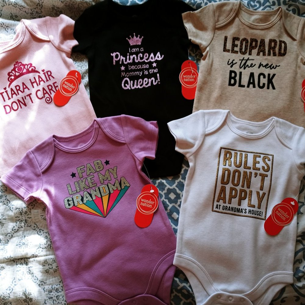 Bundle 5 PC Wonder Nation Baby Girl Graphic Bodysuit 3-6M Different colors